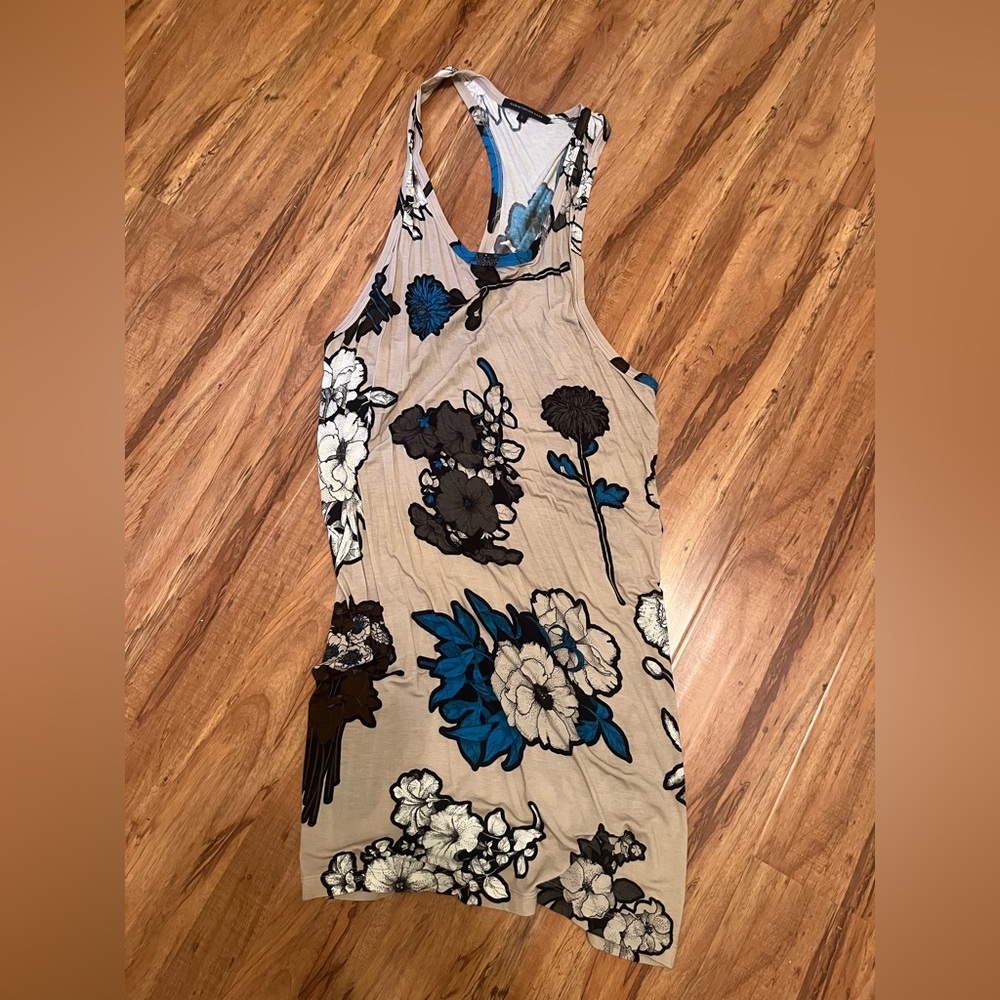 Floral Sleeveless Dress in Beige and Blue